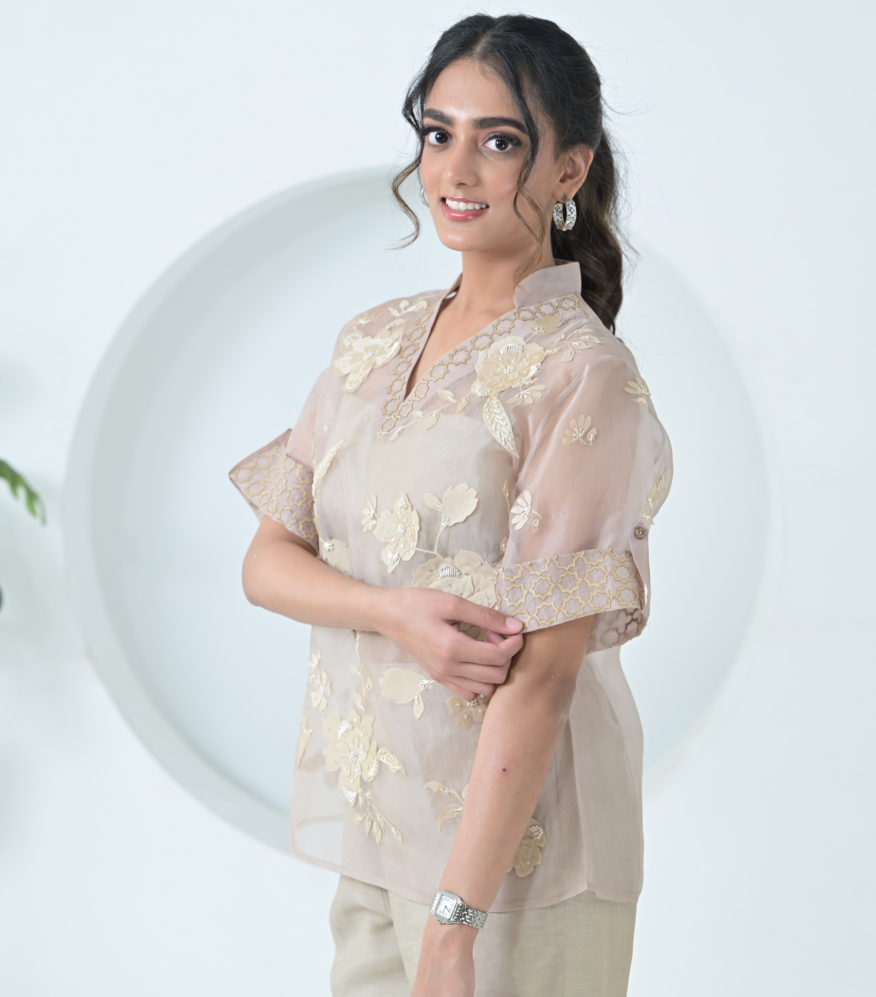 PEARL PETAL WITH JAALI BORDER TOP COORD SET