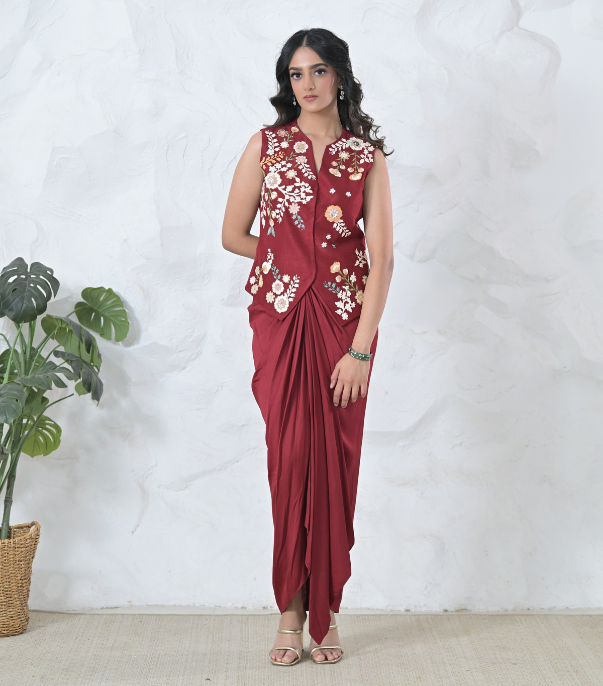 PHOOL-PATTI VEST COAT WITH PLEATED SKIRT SET
