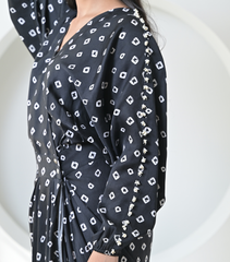 BLACK BANDHANI DRAPE DRESS