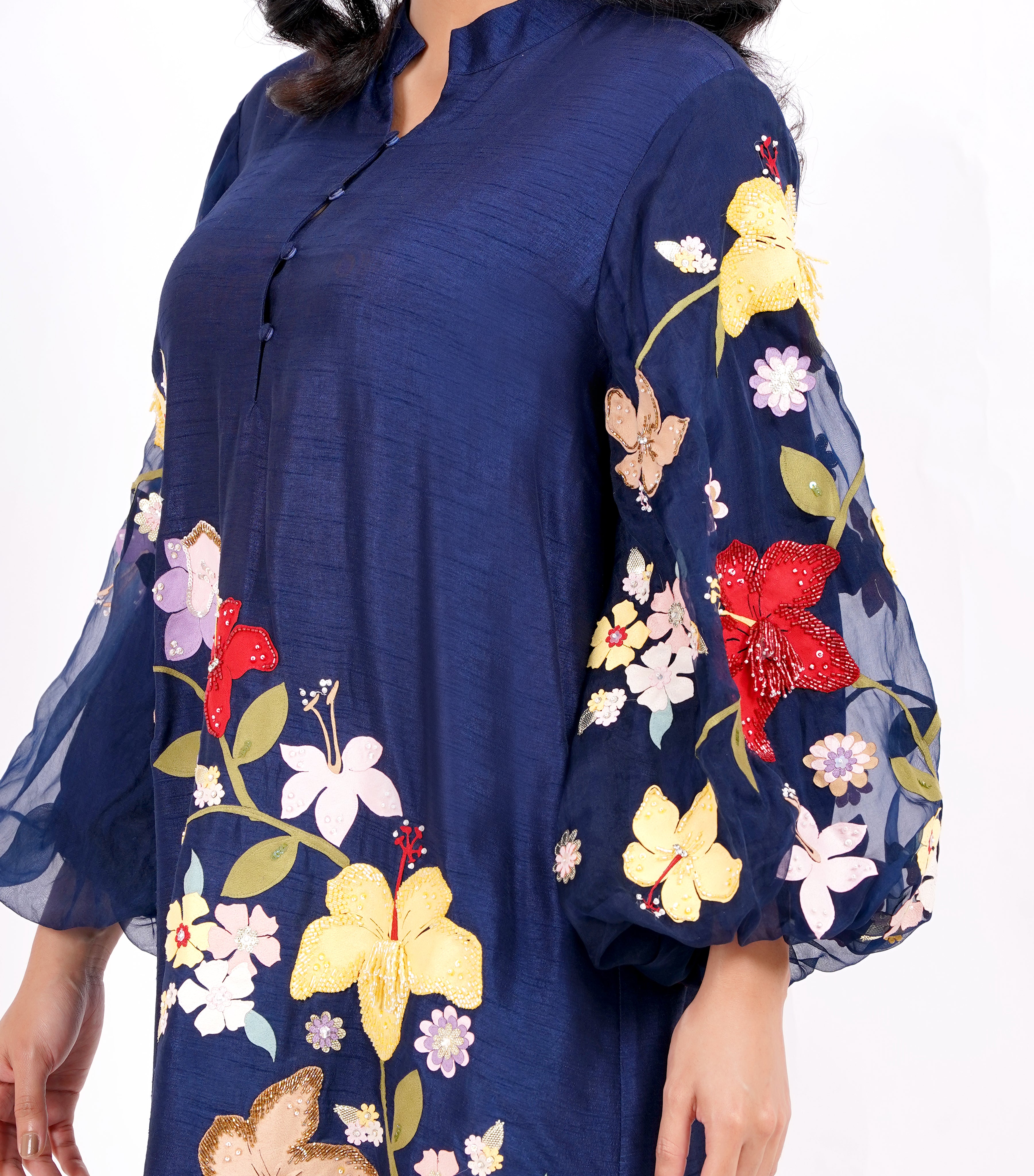 NAVY VALLEY OF FLOWER TUNIC SET