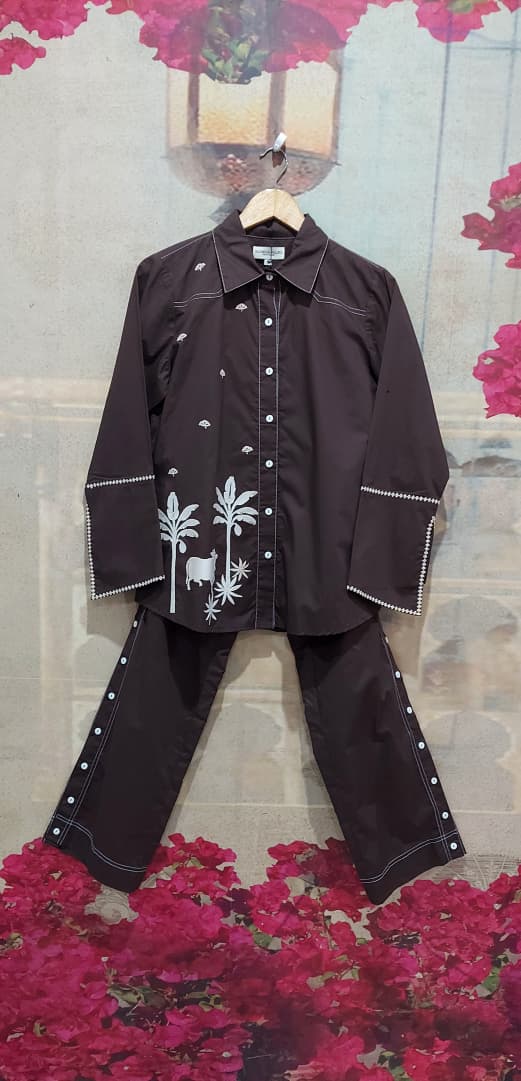 PICHWAI EMBROIDERY COORD SET WITH BUTTONED PANTS