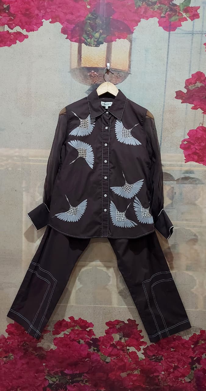 ORGANZA BIRD EMBROIDERY CO-ORD SET