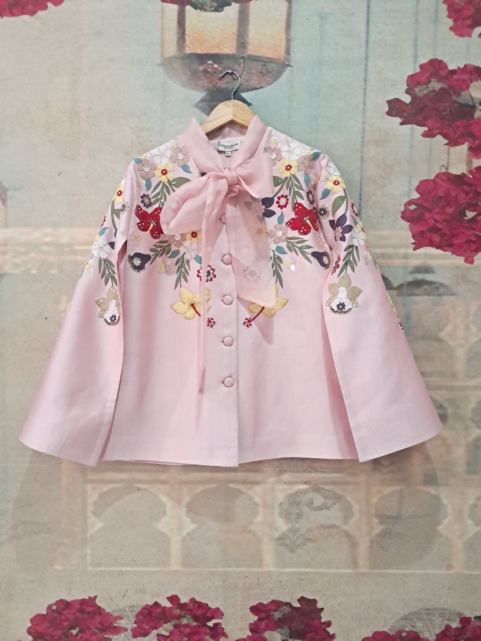 BOTANICAL SMALL FLOWER ORGANZA BOW TIE CAPE