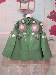 VELVET FLOWER GREEN CHANDERI CAPE