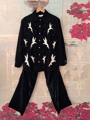MADHUBALA BIRD AND STONE WORK BLACK VELVET CO-ORD SET