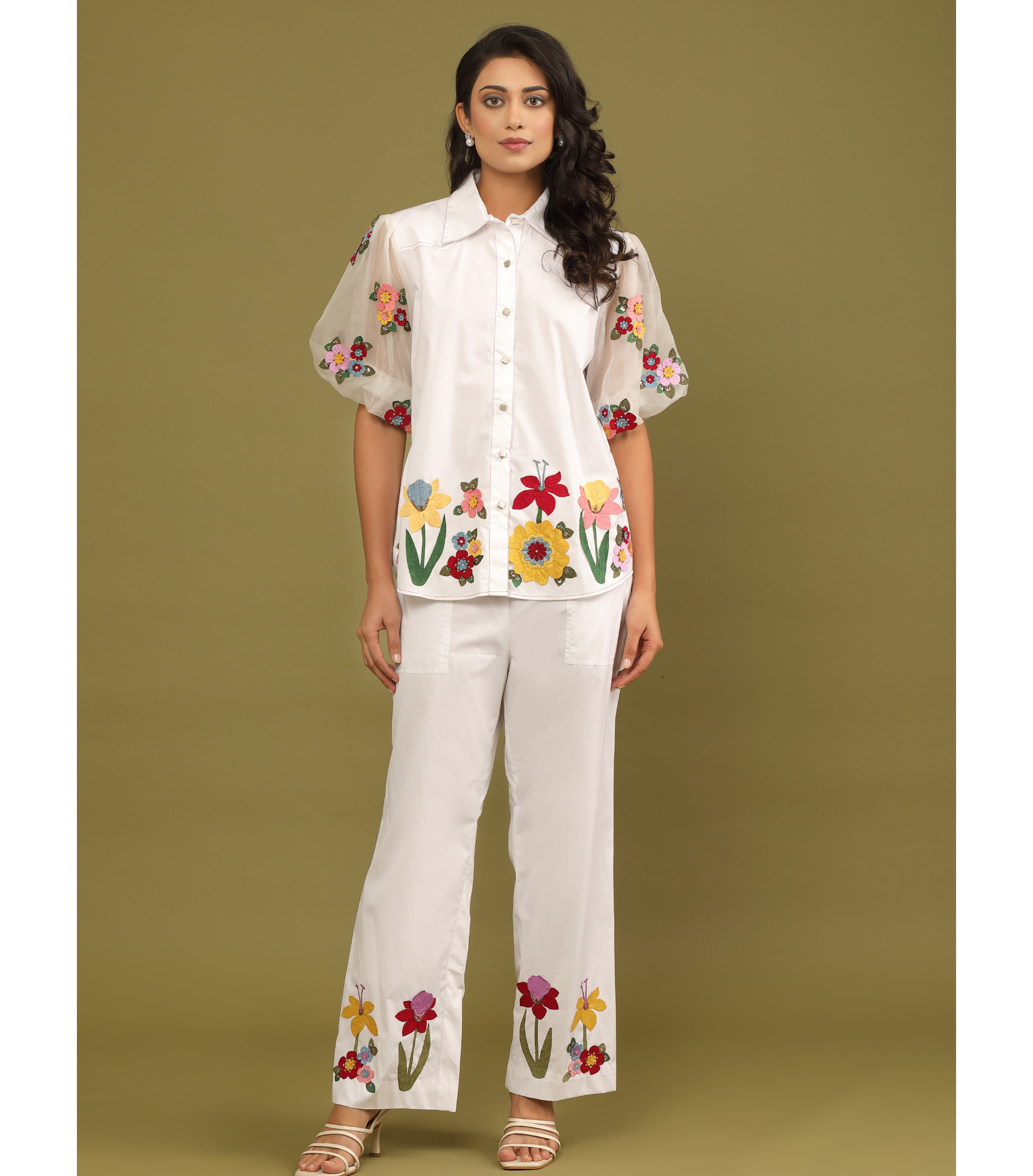 BADABAGH WHITE MEADOW BALLOON SLEEVE CO-ORD SET