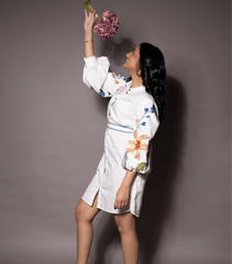 BIG FLOWER SIDE FRILL DRESS