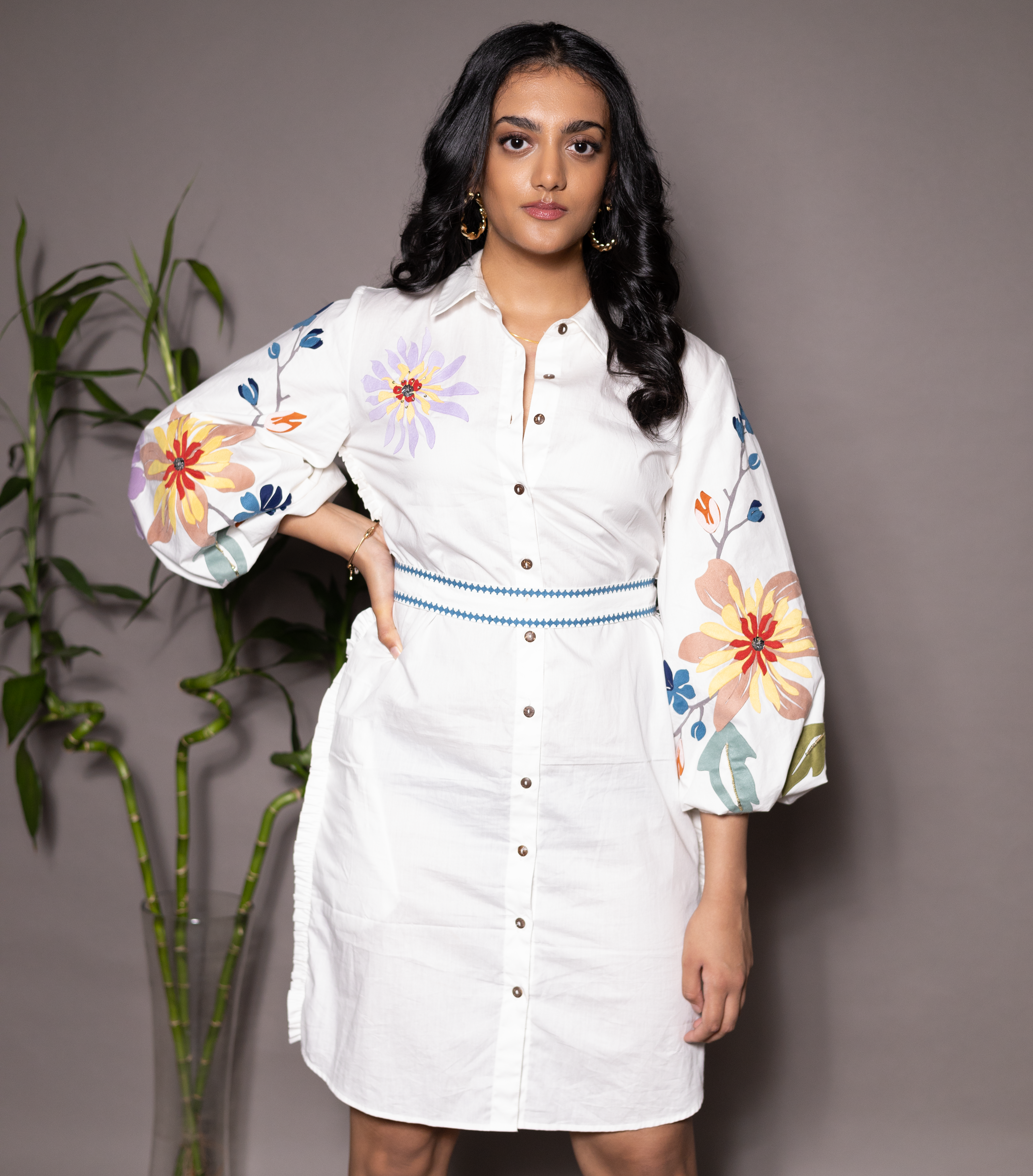 BIG FLOWER SIDE FRILL DRESS
