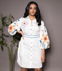 BIG FLOWER SIDE FRILL DRESS