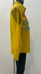 YELLOW FLORAL APPLIQUÉ SILK SHIRT WITH SHEER ORGANZA SLEEVES