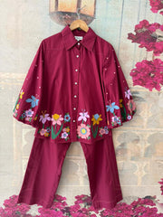 MAROON BADABAGH CO-ORD SET WITH STITCH LINE PANTS
