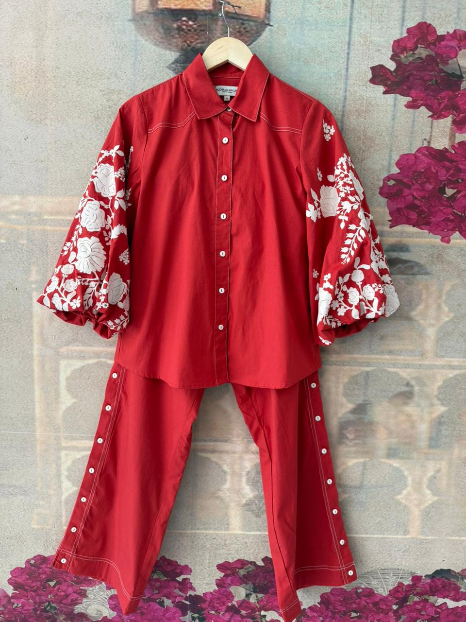 ORANGE IVORY ROSE CO-ORD SET WITH BUTTON PANTS