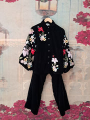 BOTANICAL SMALL FLOWER BLACK VELVET CO-ORD SET