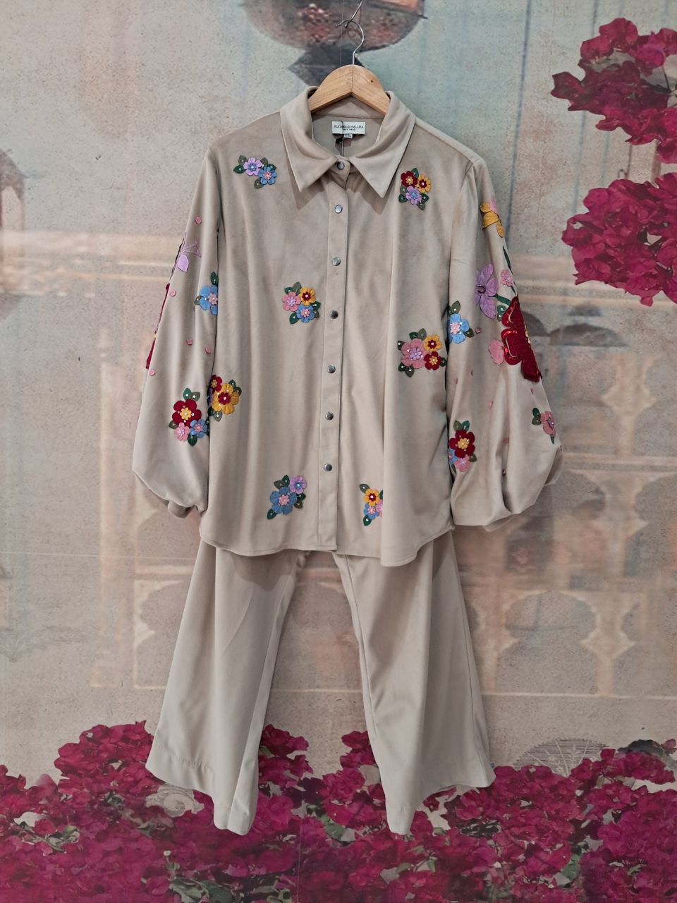 BADABAGH BEIGE VELVET CO-ORD SET